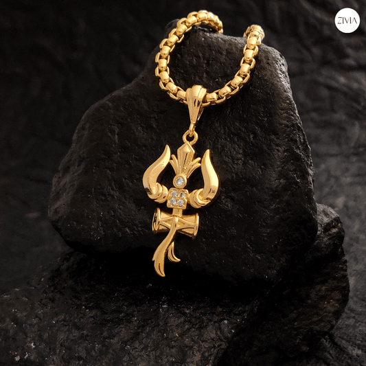 Zivia SS Trishul Om and Damru pendant with  chain