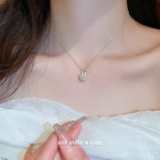 Cute Spinning Bunny Necklace with studded Diamonds