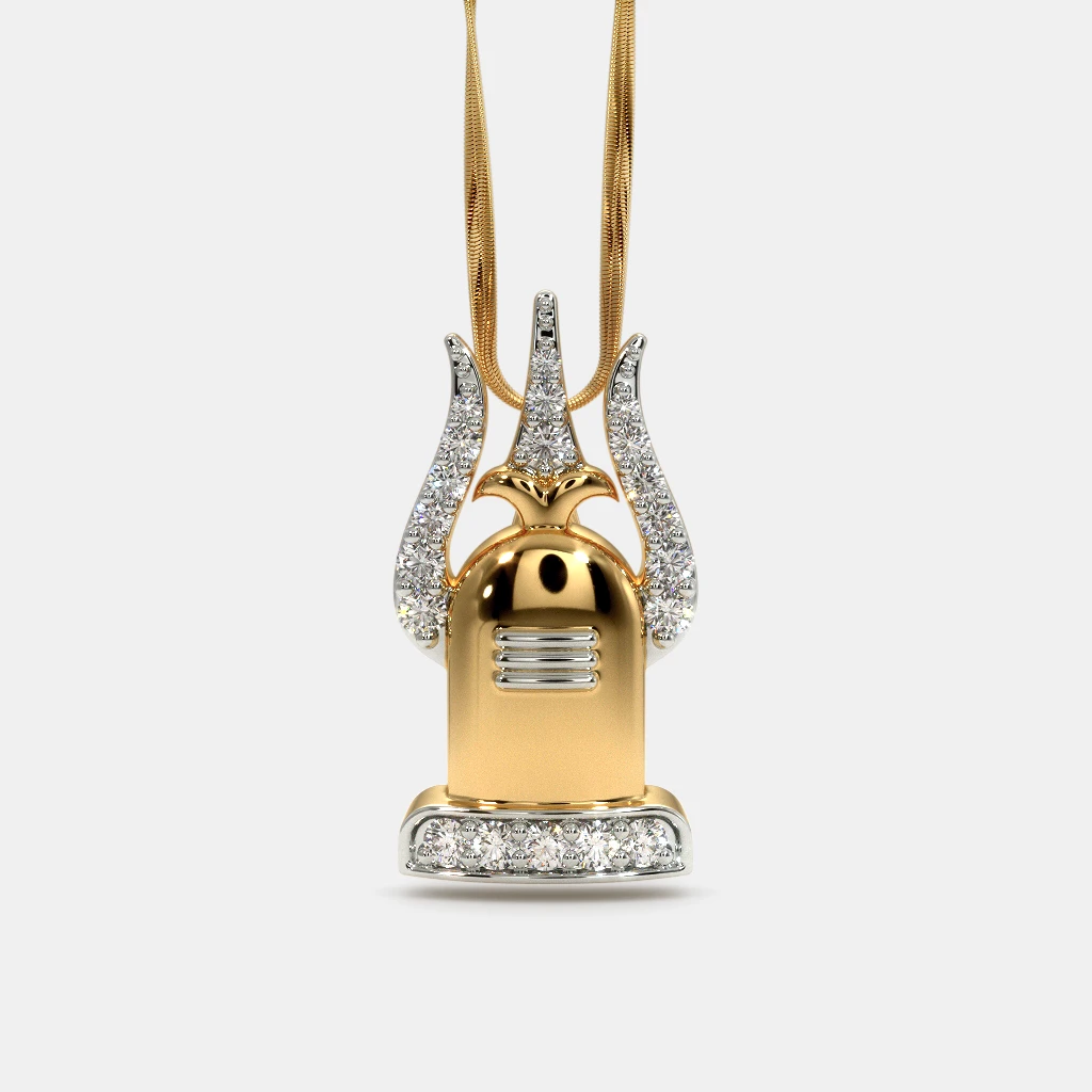 Studded Diamond Trishul Om Pendant and Chain with 18k Dual Plating