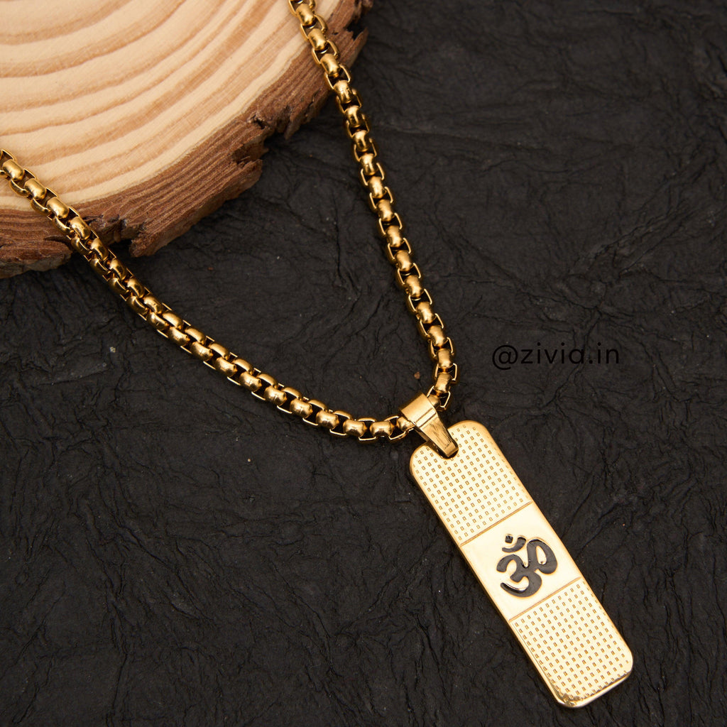 OM Dotted Design Pendant with Chain 24kt Gold Plated(24 Inch) – Zivia