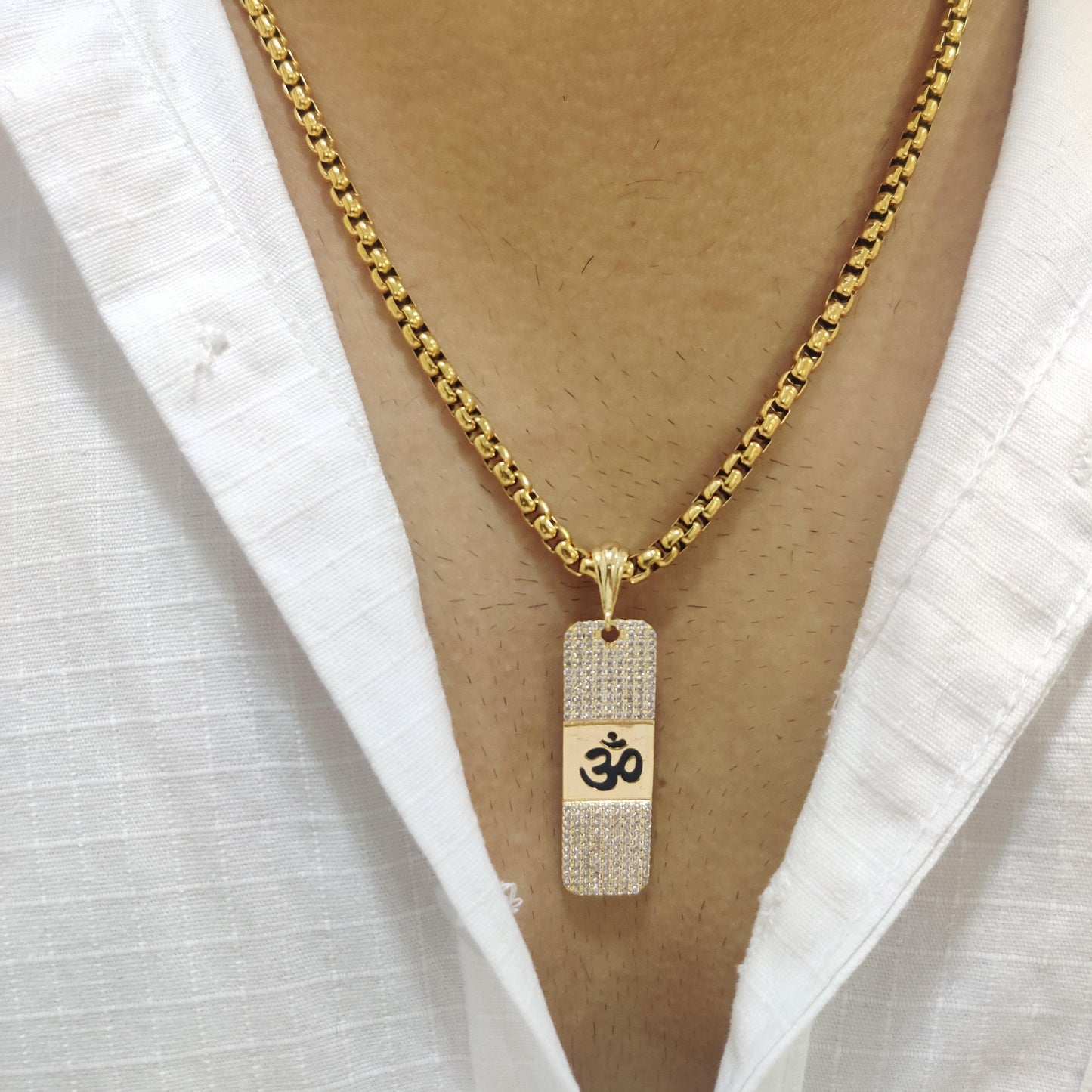 Zivia Diamond Om Dotted Pendant with Gold Plated Chain