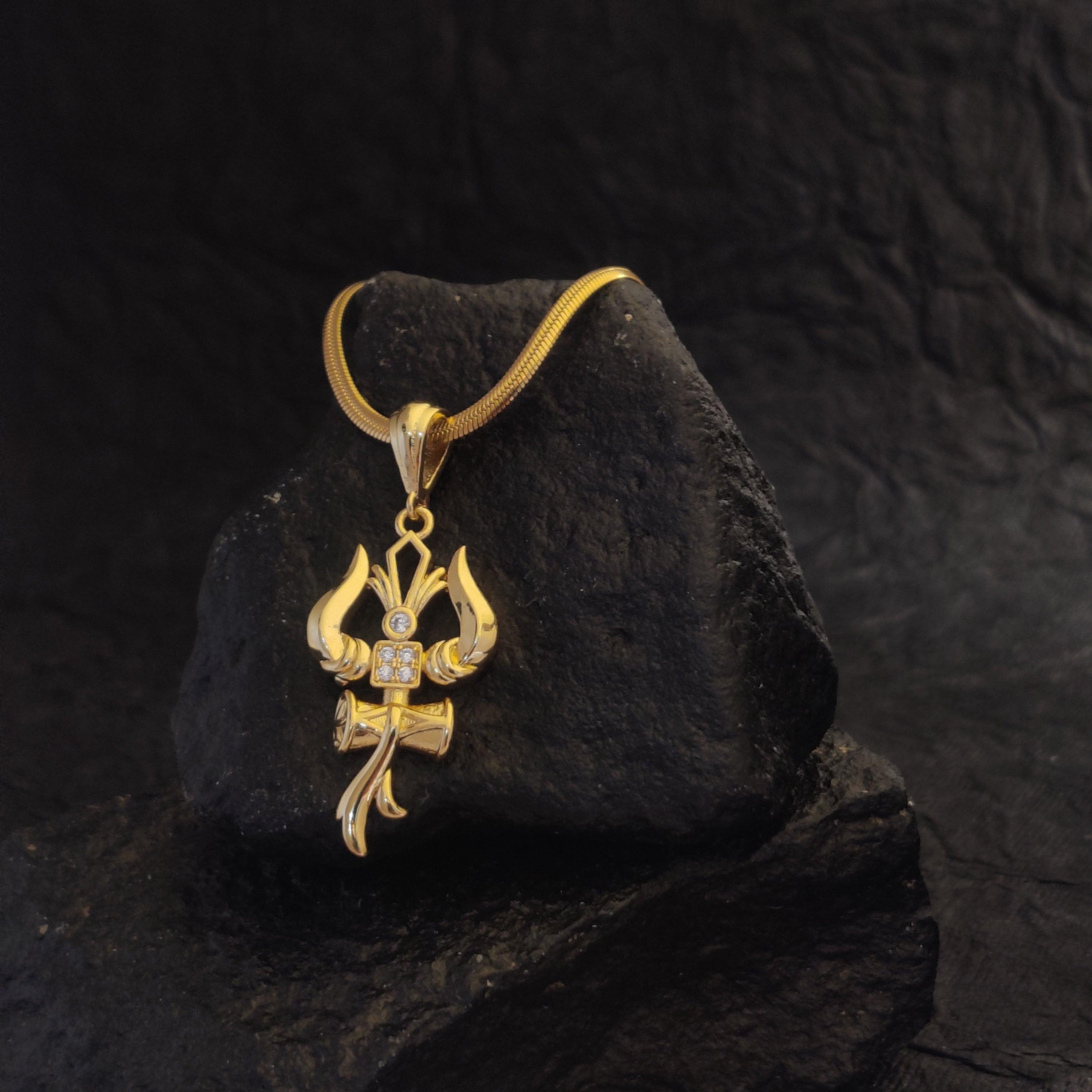 Zivia Premium Trishul Om and Damru pendant with chain