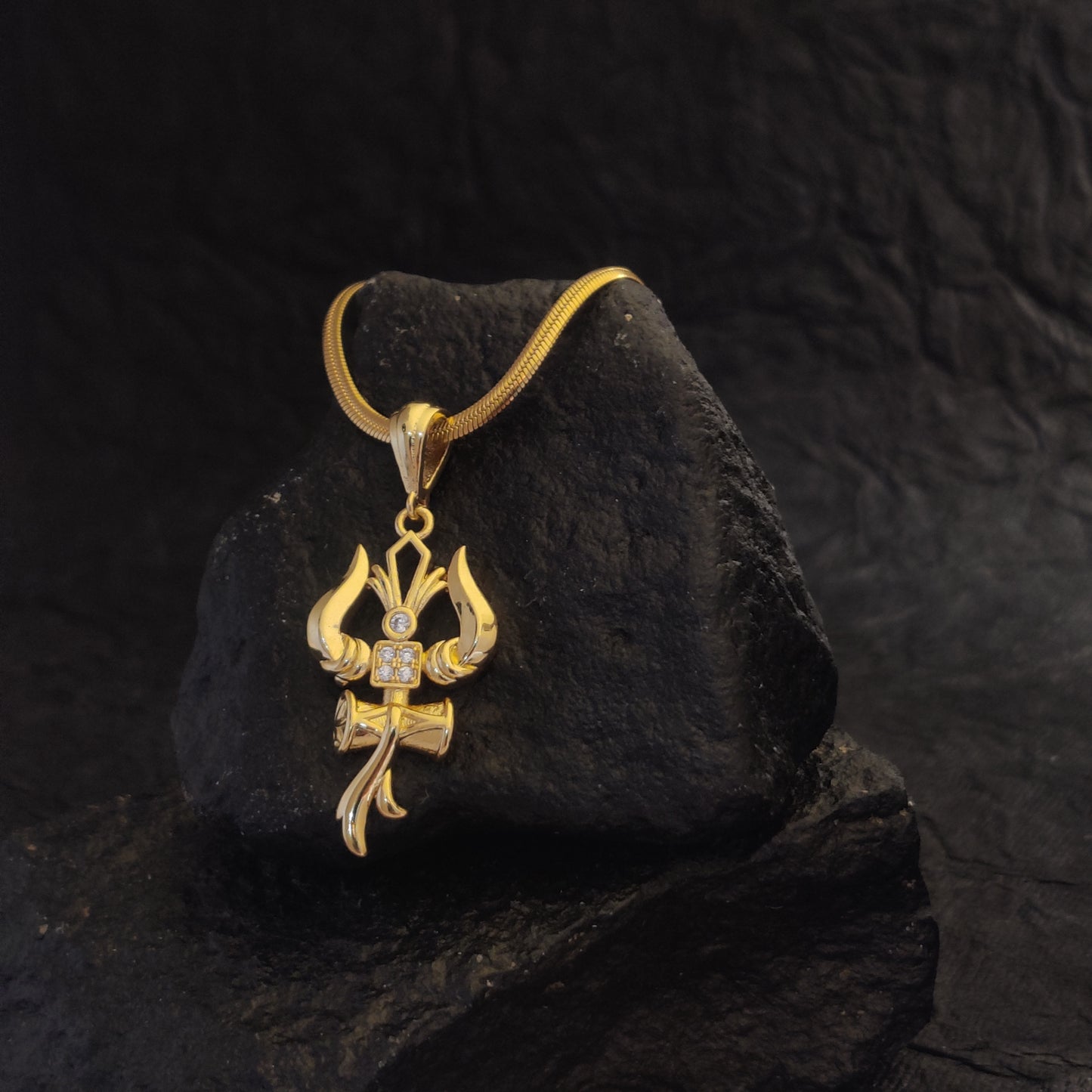 Zivia Premium Trishul Om and Damru pendant with  chain