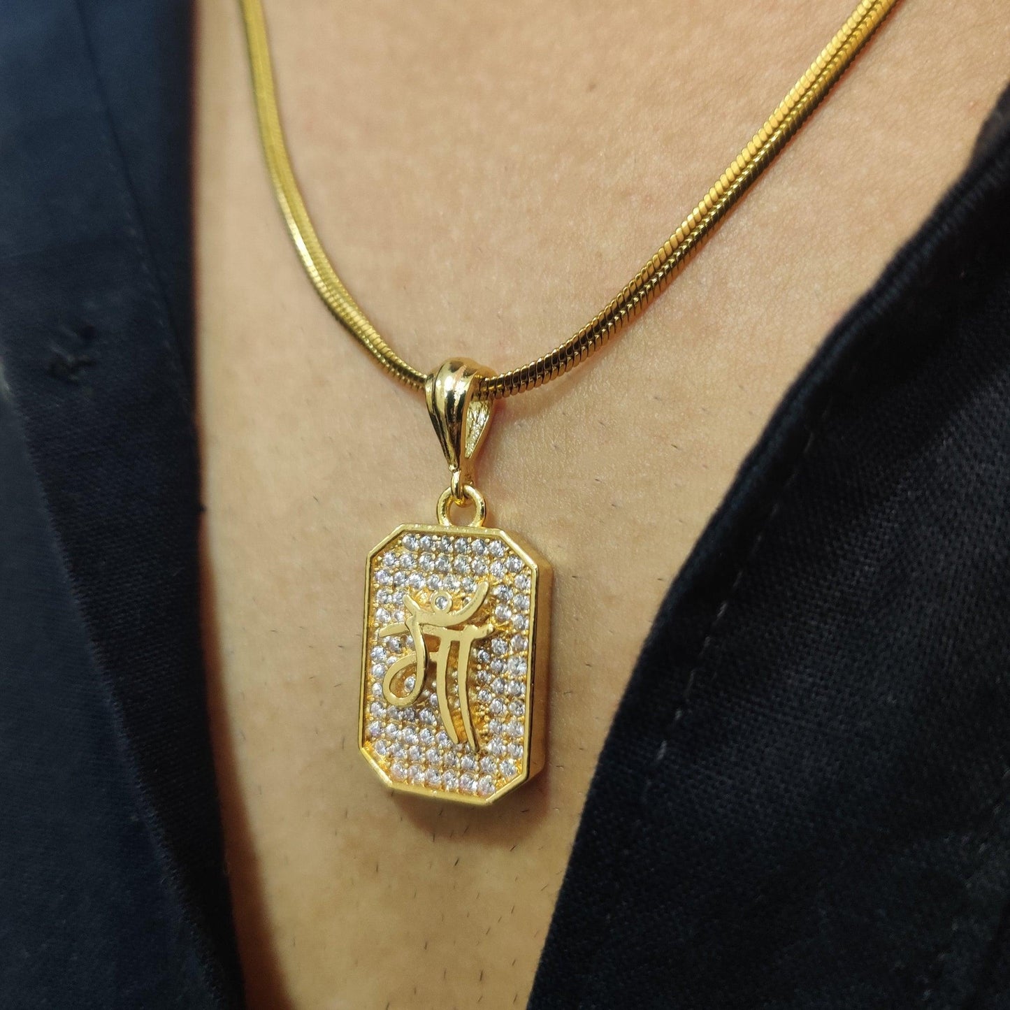 Maa Diamond Studded Gold Pendant with Chain