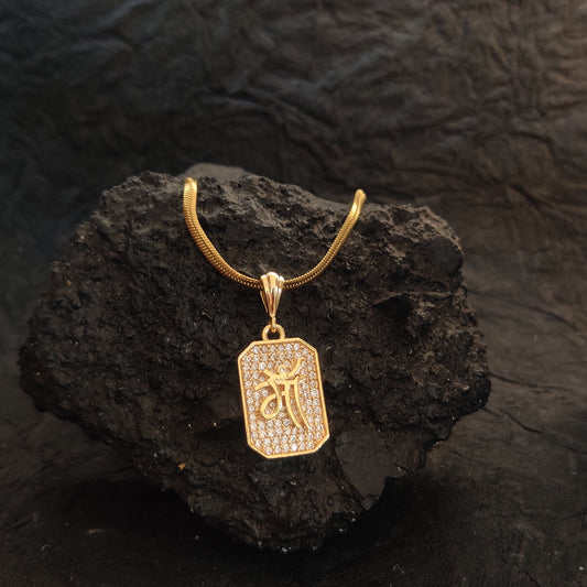 Maa Diamond Studded Gold Pendant with Chain