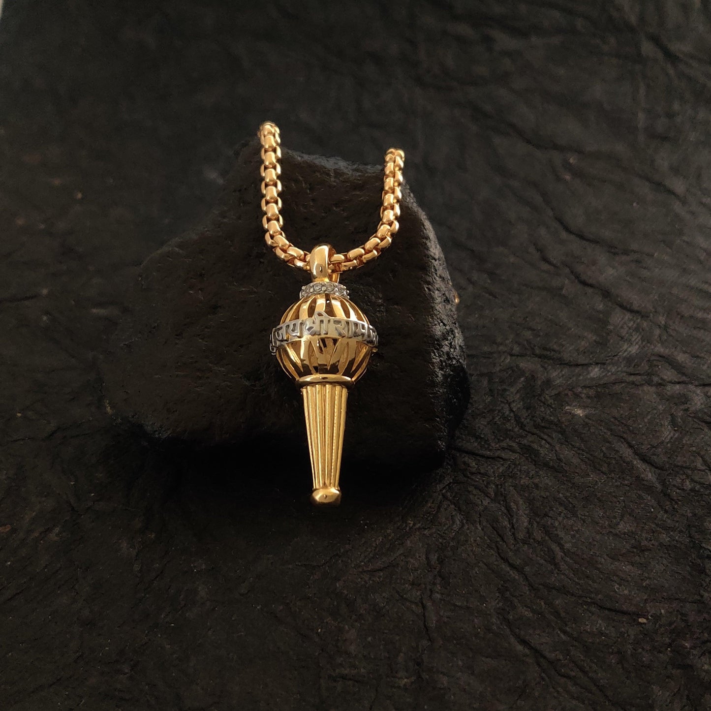 Gold Hanuman Jee Gada Pendant with Chain