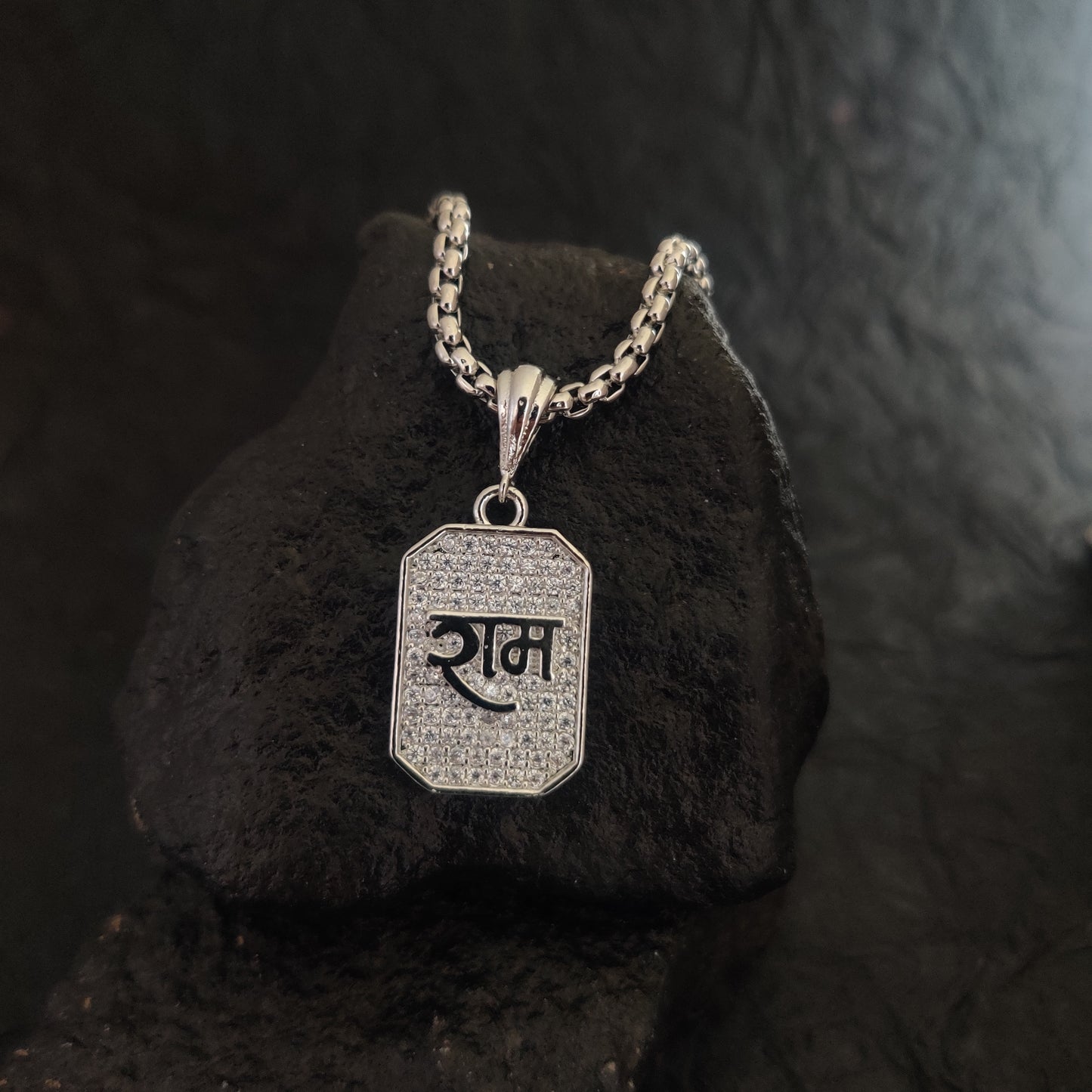 Silver Plated CZ Shree Ram Pendant with Chain