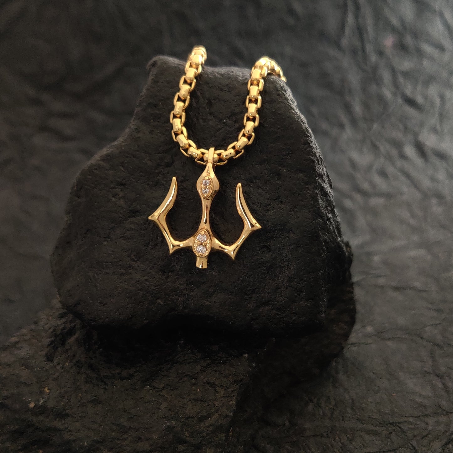 Gold Trishula Diamond Pendant
