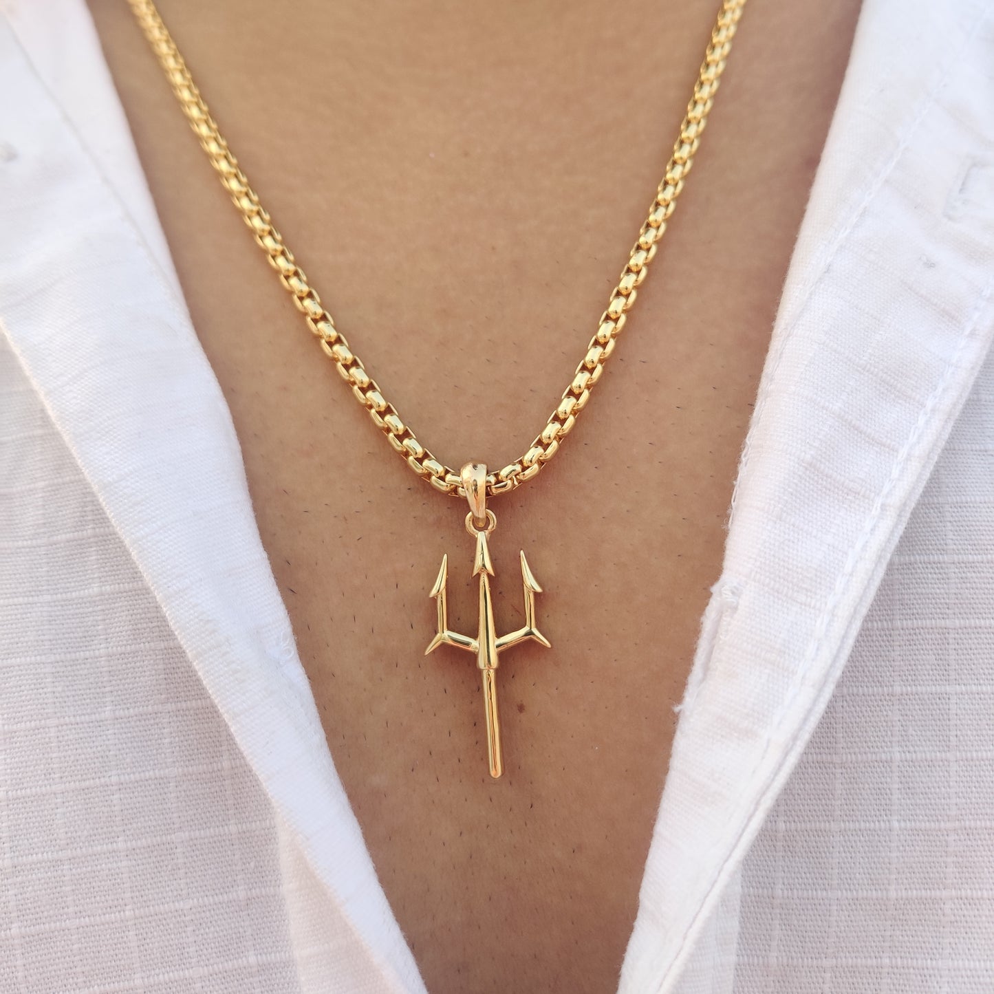 Trishul Trident Gold Plated Pendant with Chain