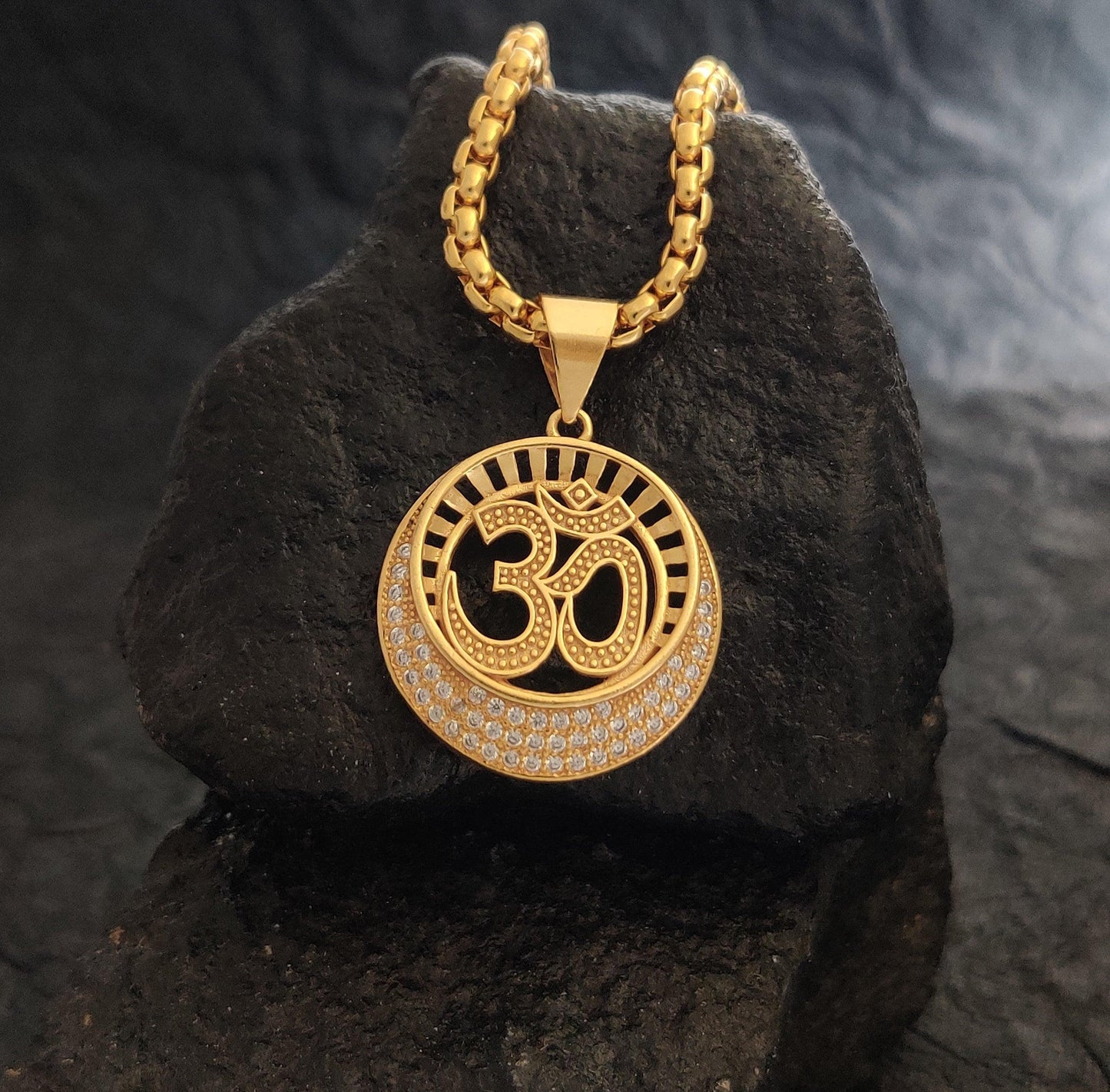 Zivia Om Chakra Diamond Gold Plated Pendant and Chain