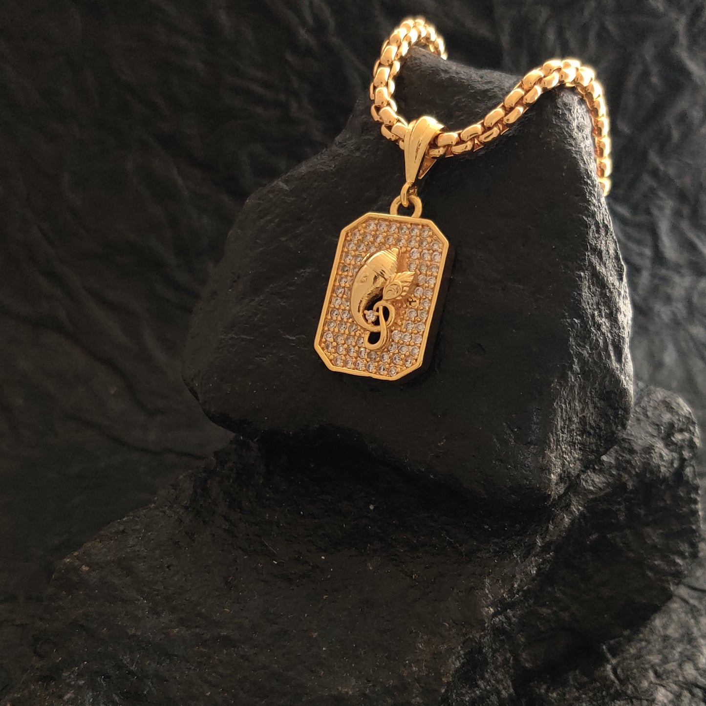 Zivia Shree Ganesha Signature Pendant with Studded Premium Diamonds and Gold Plated Chain