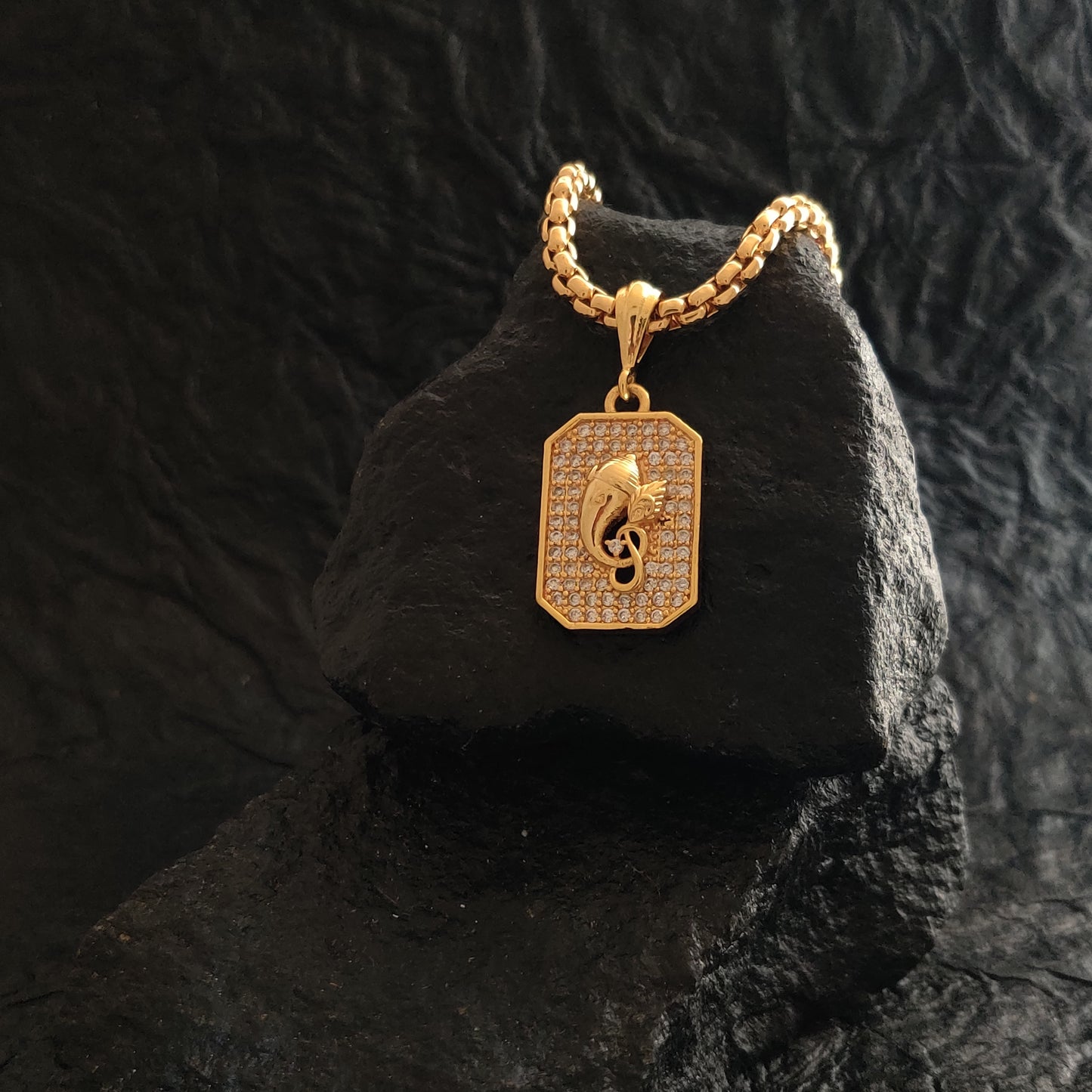 Zivia Shree Ganesha Signature Pendant with Studded Premium Diamonds and Gold Plated Chain